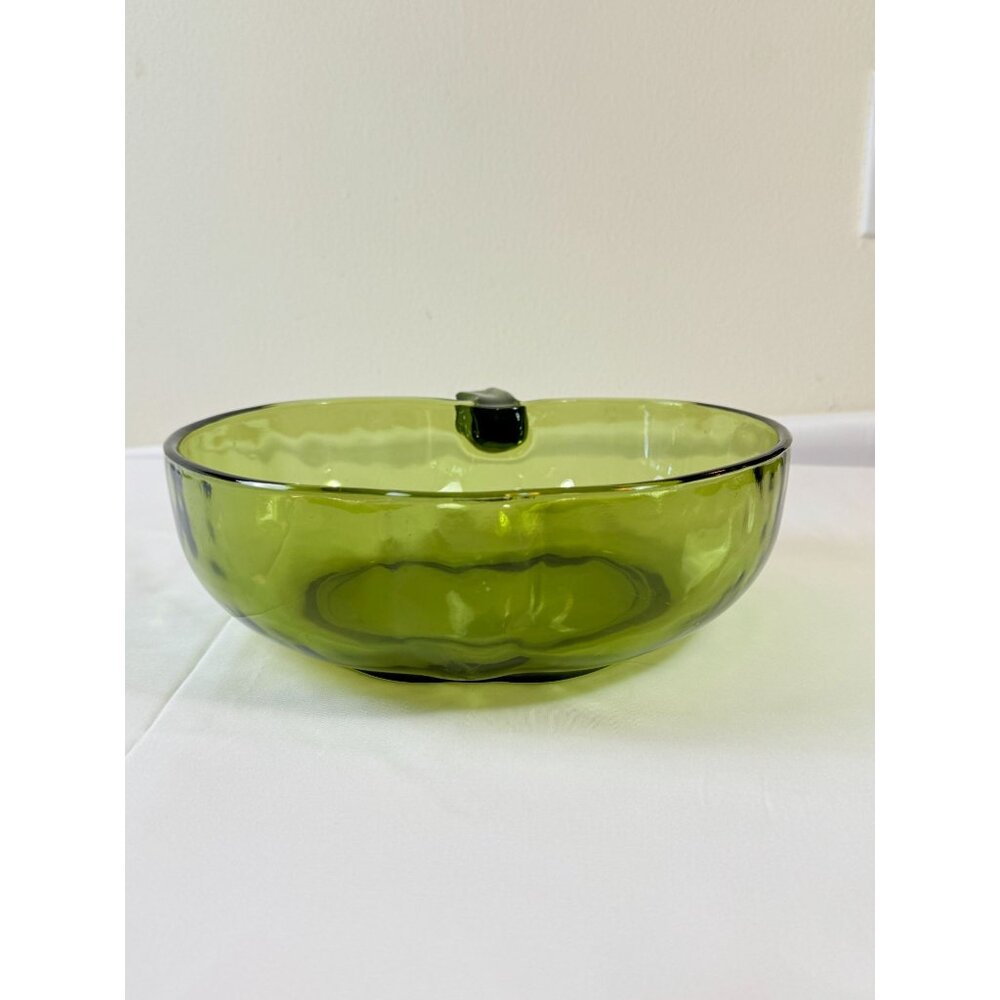 Hazel Atlas Large Apple-Shaped Green Glass Fruit Bowl Centerpiece Decor 10" - Picture 3 of 9